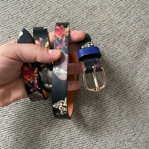 Club Monaco Butterfly / Floral Print Leather Belt